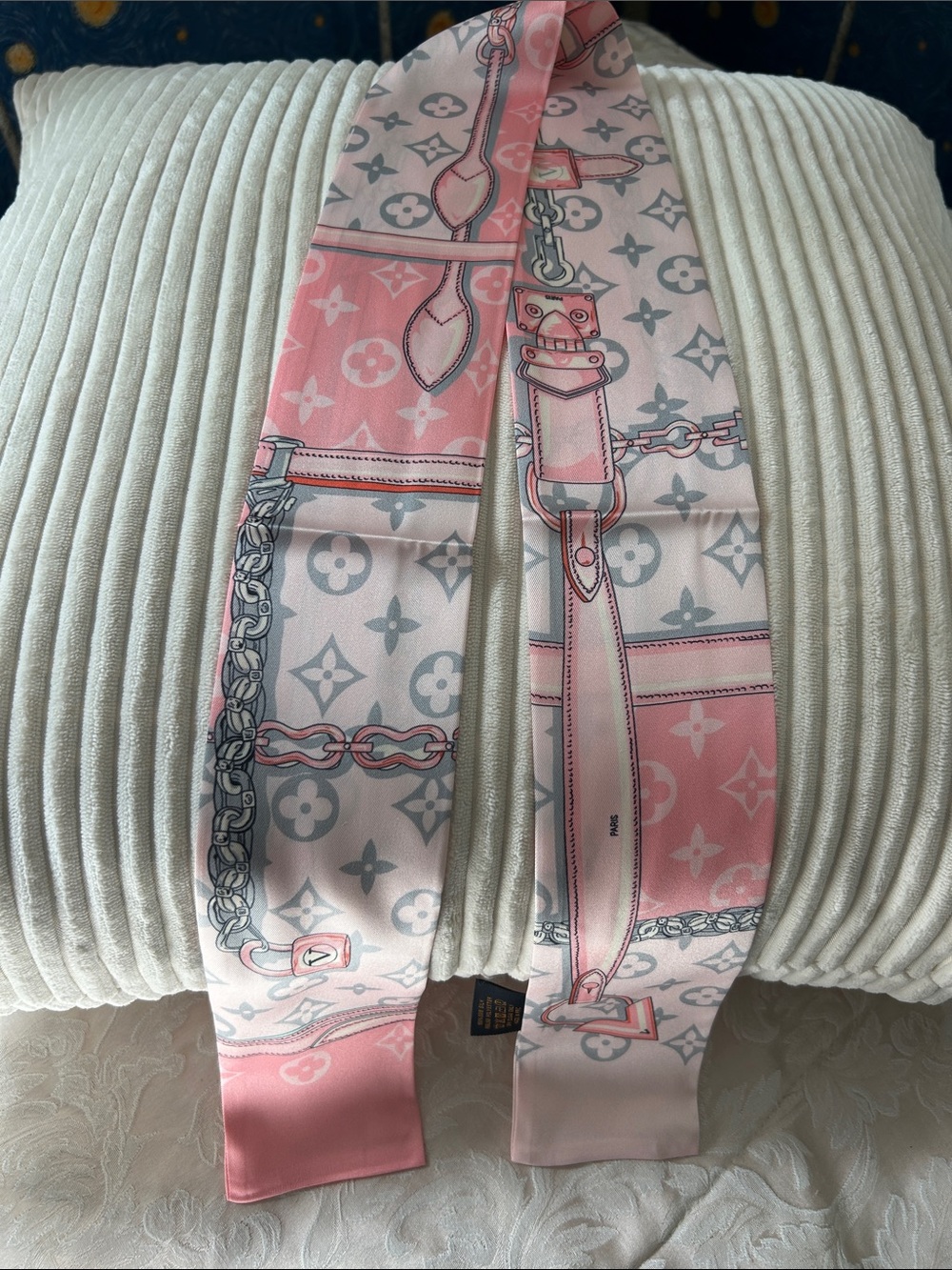 Pink & Gray Silk Feeling Double Sided Twilly or Scarf.